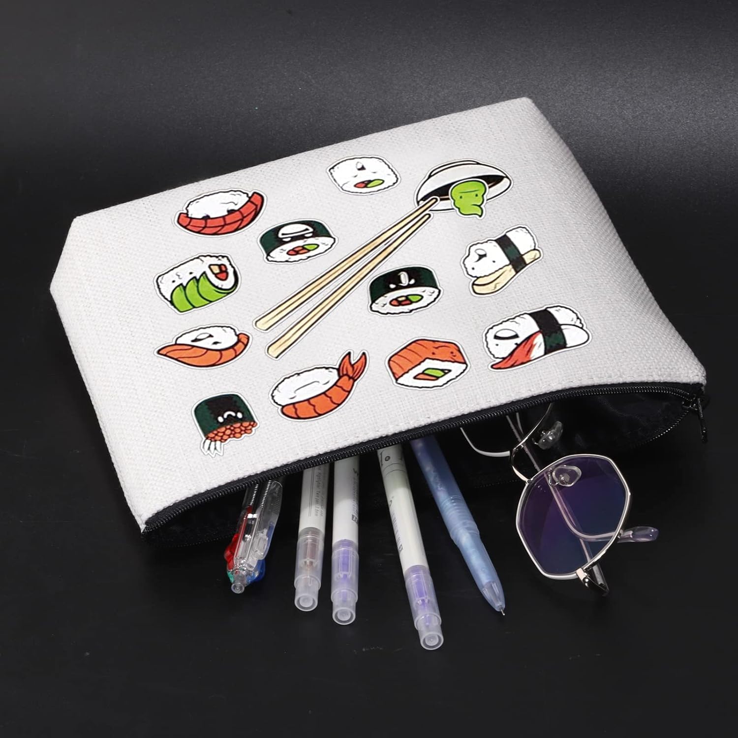 Bolsa de maquillaje divertida con patrón de sushi, regalo para amantes del sushi, bolsa de cosméticos japonesa para amantes de la comida regalo para
