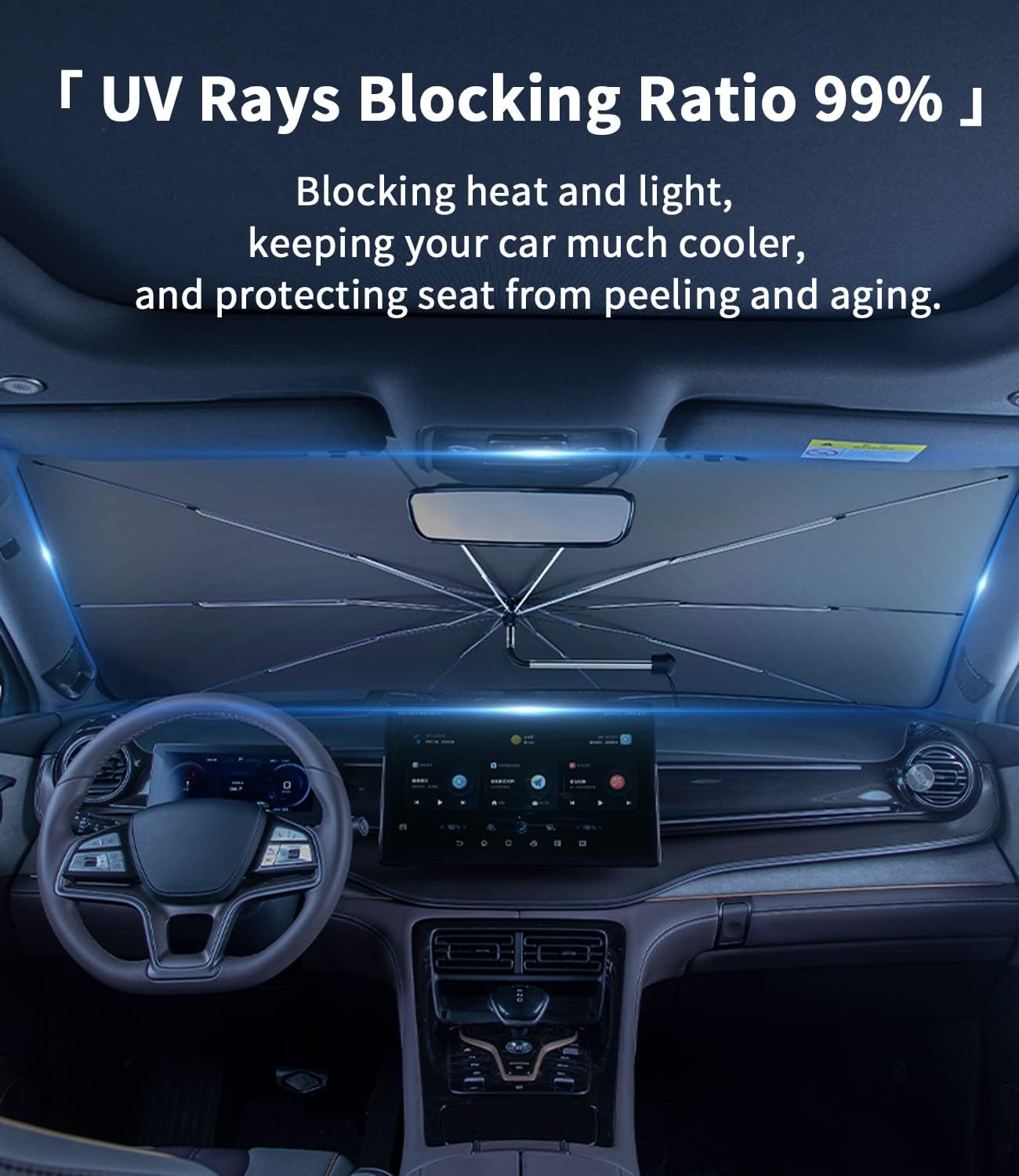 Parasol a medida para parabrisas de Ford, rotación de 360, cubierta de sombrilla para automóvil con bloqueo UV y ventana delantera del automóvil,