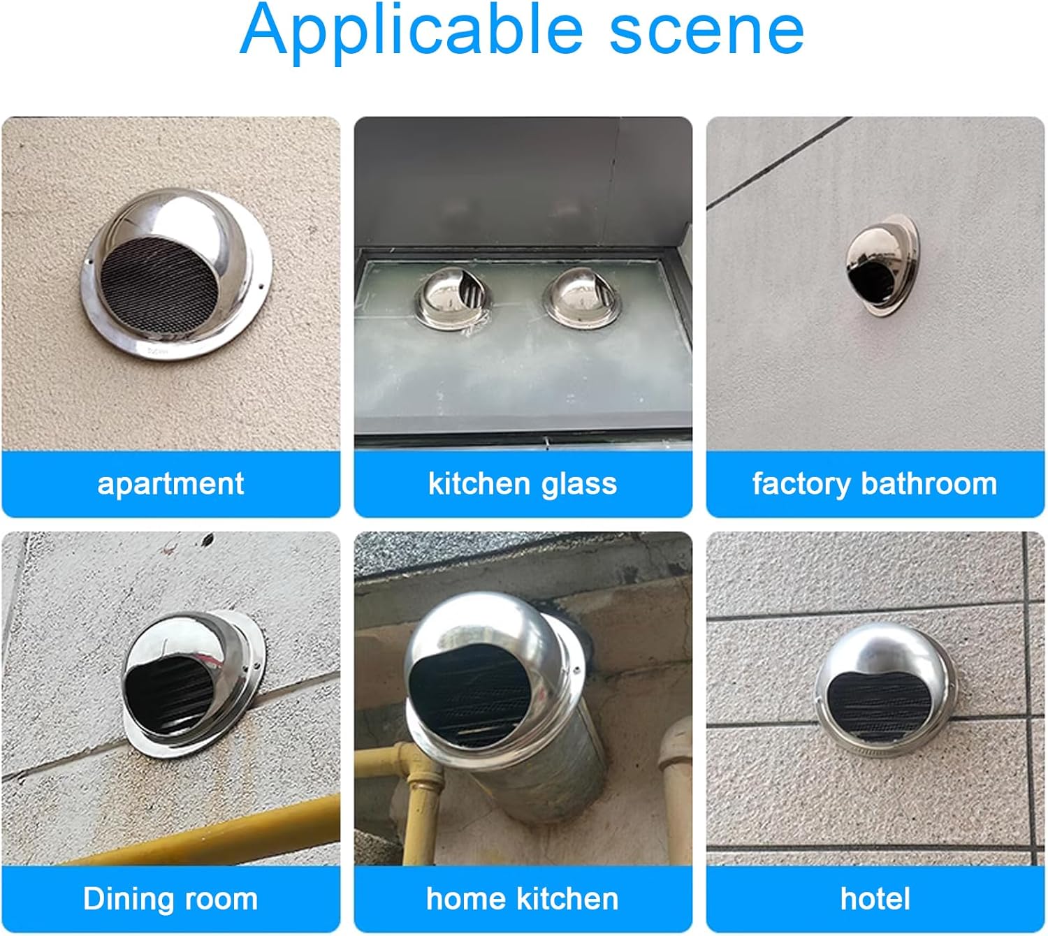 Capó de acero inoxidable 304, tapa redonda de ventilación de aire, campana de escape de baño, tapa de lluvia de chimenea, tapa de ventilación de