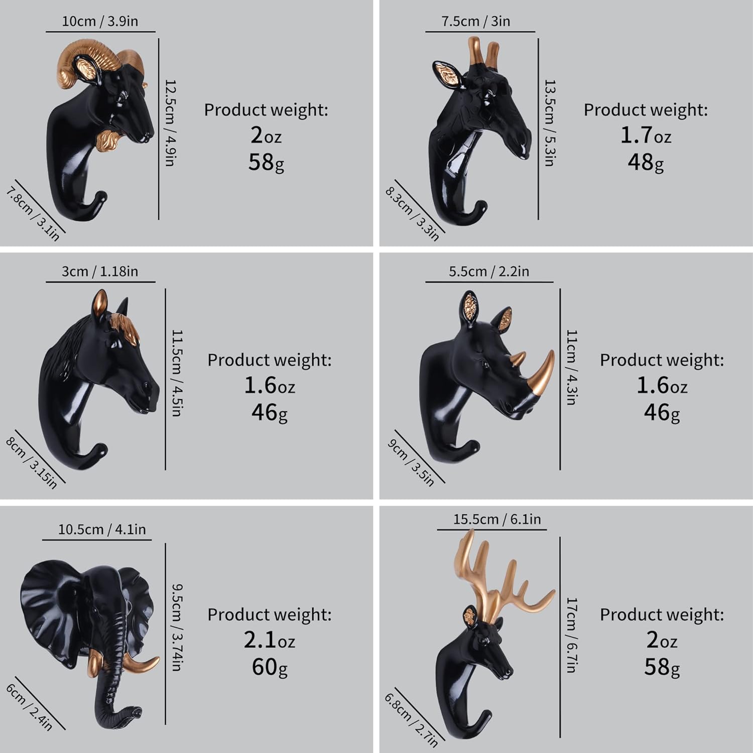 Goetland Paquete de 6 ganchos creativos de pared para colgar abrigos, bolsos, toallas, sombreros, llaves, animales, para entrada, baño, elefante,