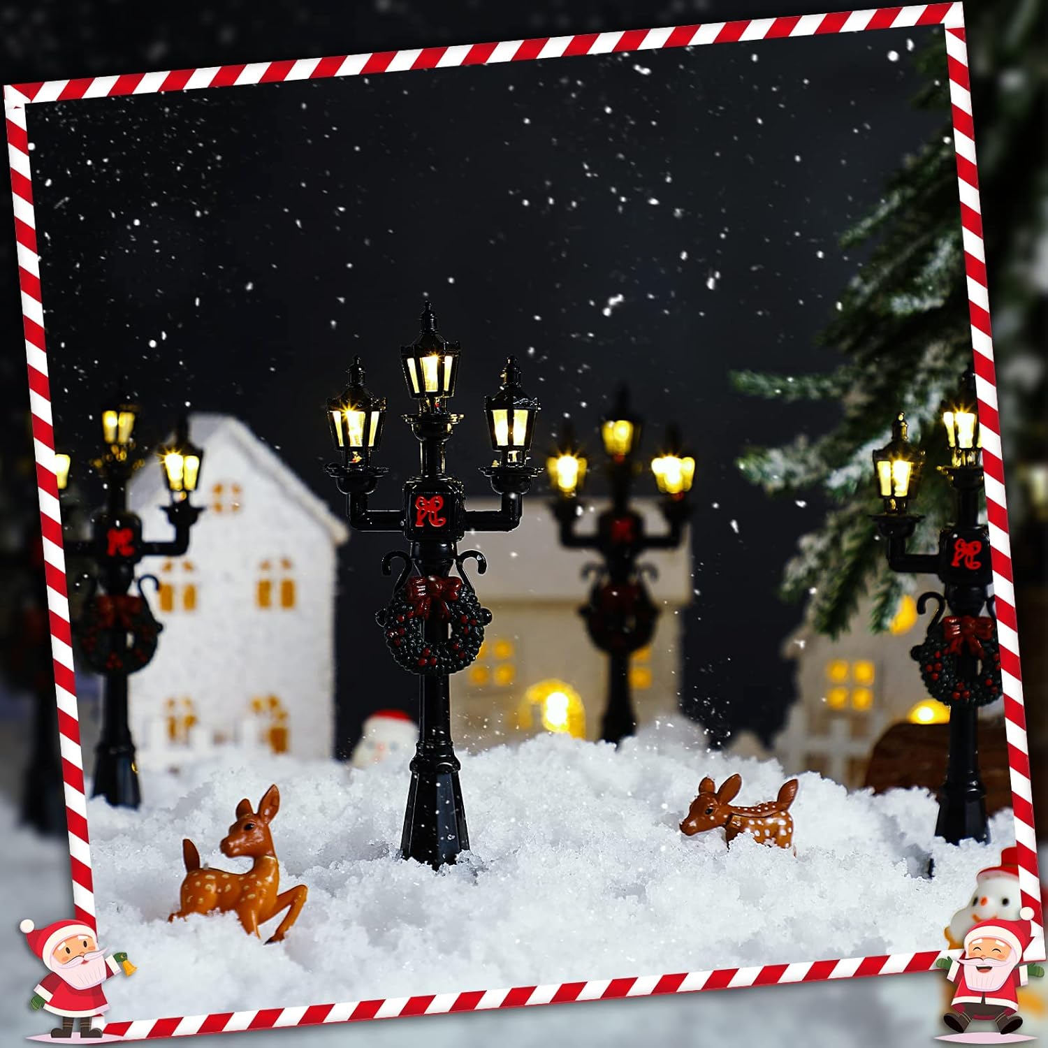 Lámpara de Navidad para poste de aldea, accesorios de aldea, lámpara de tren, farol, lámpara de calle en miniatura, luces de calle decorativas para