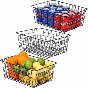 LOSYHU Paquete de 3 cestas grandes de alambre de metal, 14.2 x 11.1 x 6.3 pulgadas, cestas de despensa doméstica, cestas de almacenamiento de LOSYHU Paquete de 3 cestas grandes de alambre de metal, 14.2 x 11.1 x 6.3 pulgadas, cestas de despensa doméstica, cestas de almacenamiento de