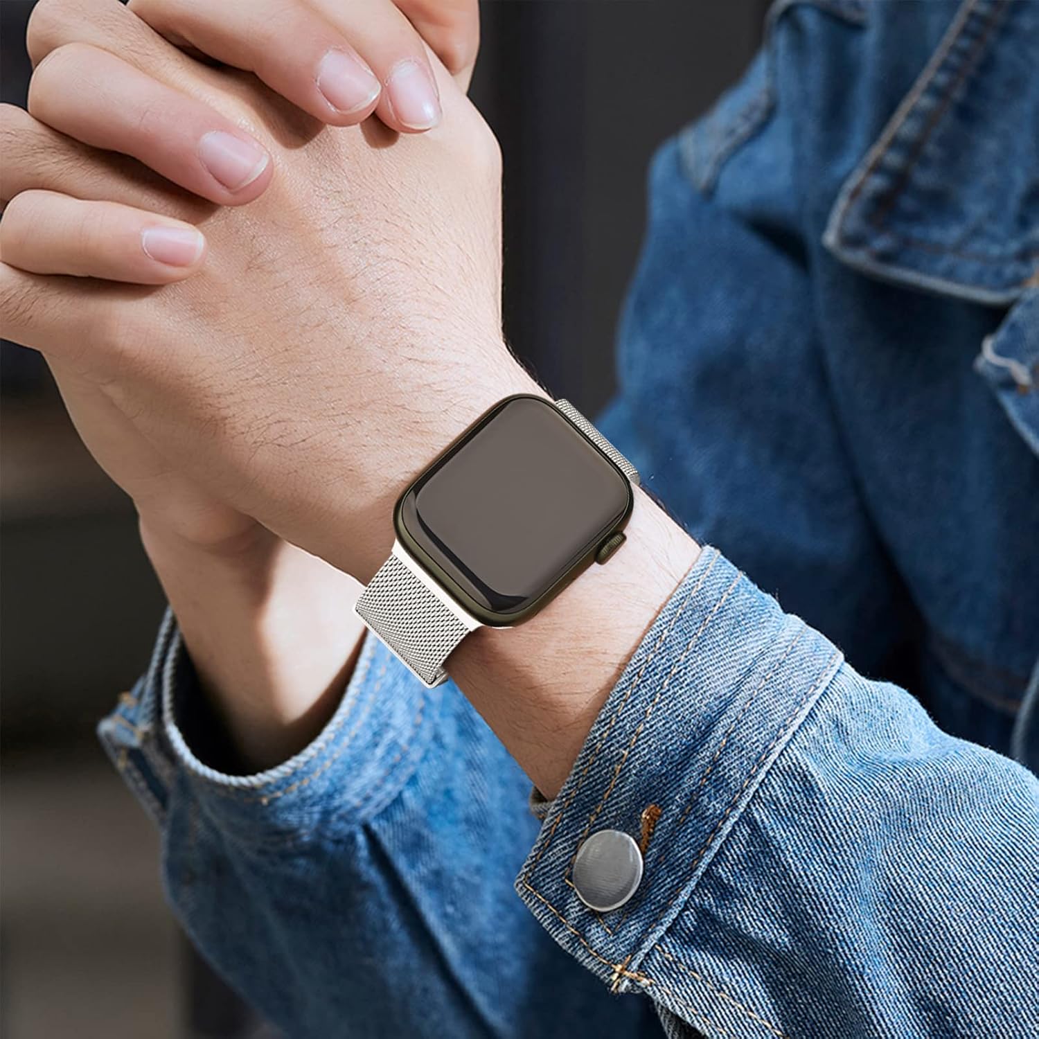 Vanjua Correa de metal compatible con correas de Apple Watch de 1.614 in 1.575 in 1.496 in 1.654 in 1.732 in 1.772 in 1.929 in, correa de repuesto