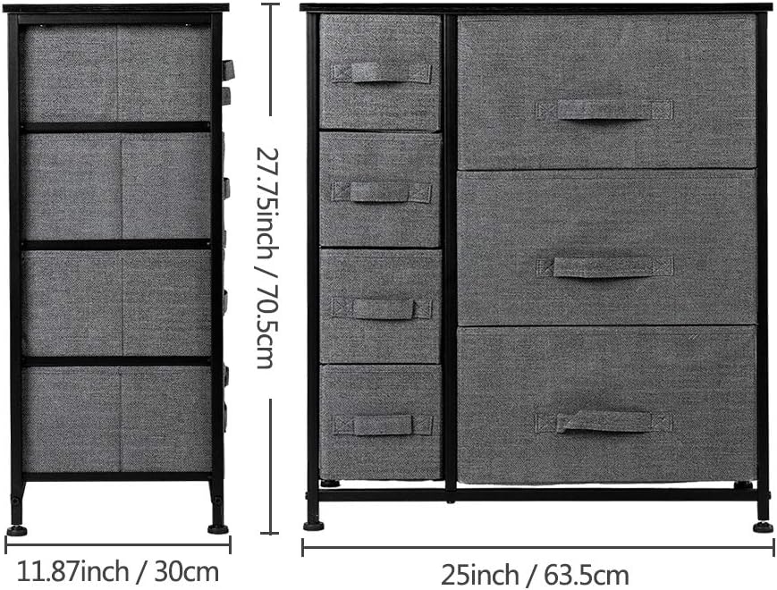 VINGLI Torre de almacenamiento con 7 cajones, baúl organizador de almacenamiento de armario de tela, muebles altos para dormitorio, marco mental
