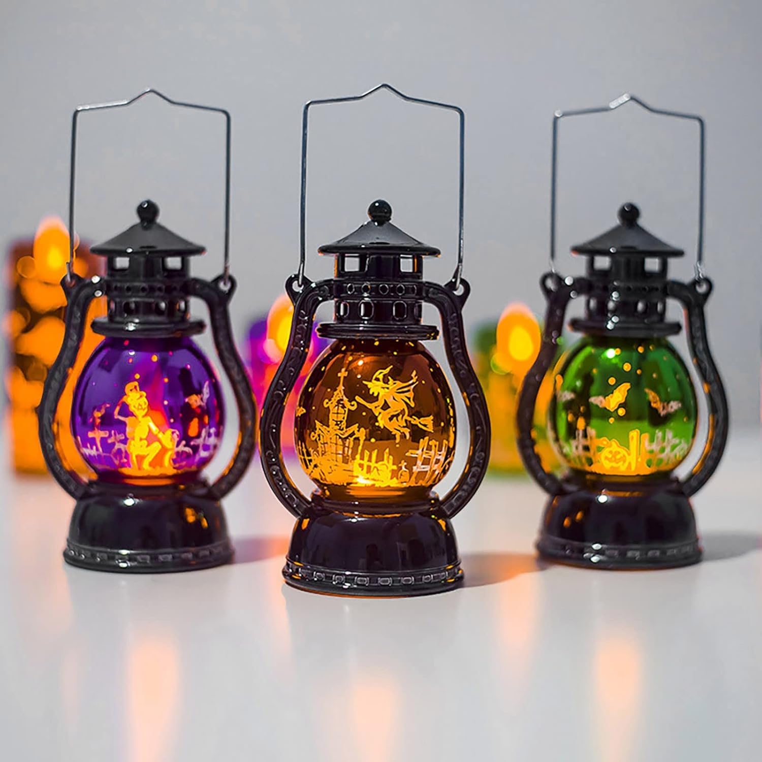 Lámpara portátil LED de Halloween, lámpara de aceite pequeña retro, decoración creativa de Halloween, lámpara LED sin llama. Lámpara de noche para