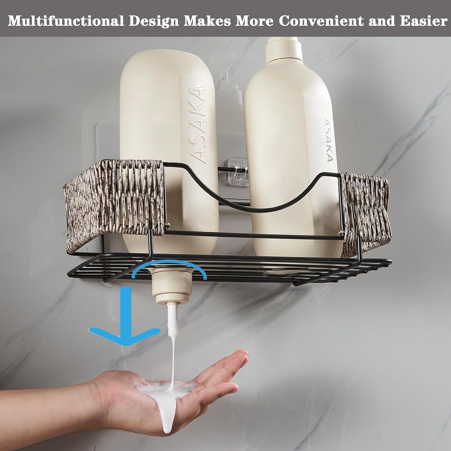 Organizador adhesivo para ducha estantes de ducha de baño de ratán sin perforaciones, soporte para champú a prueba de óxido para pared de ducha,