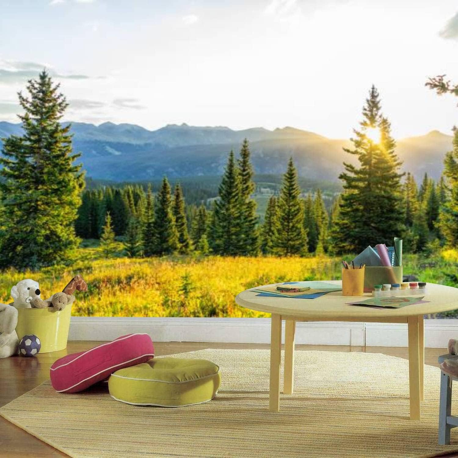 Murales de pared modernos 3D Sunrise Sunburst Tree San Juan Mountains Silverton Colorado – Papel tapiz autoadhesivo removible de PVC para decoración
