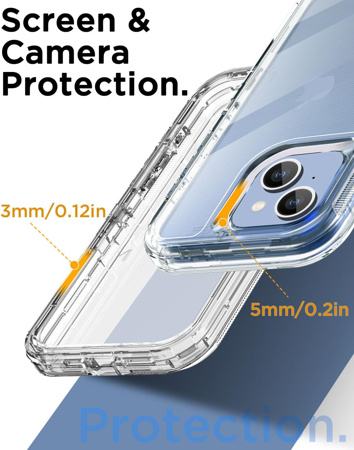 AICase Funda transparente para iPhone 15, resistente y duradera de 3 capas no amarillenta protección contra caídas de grado militar a prueba de