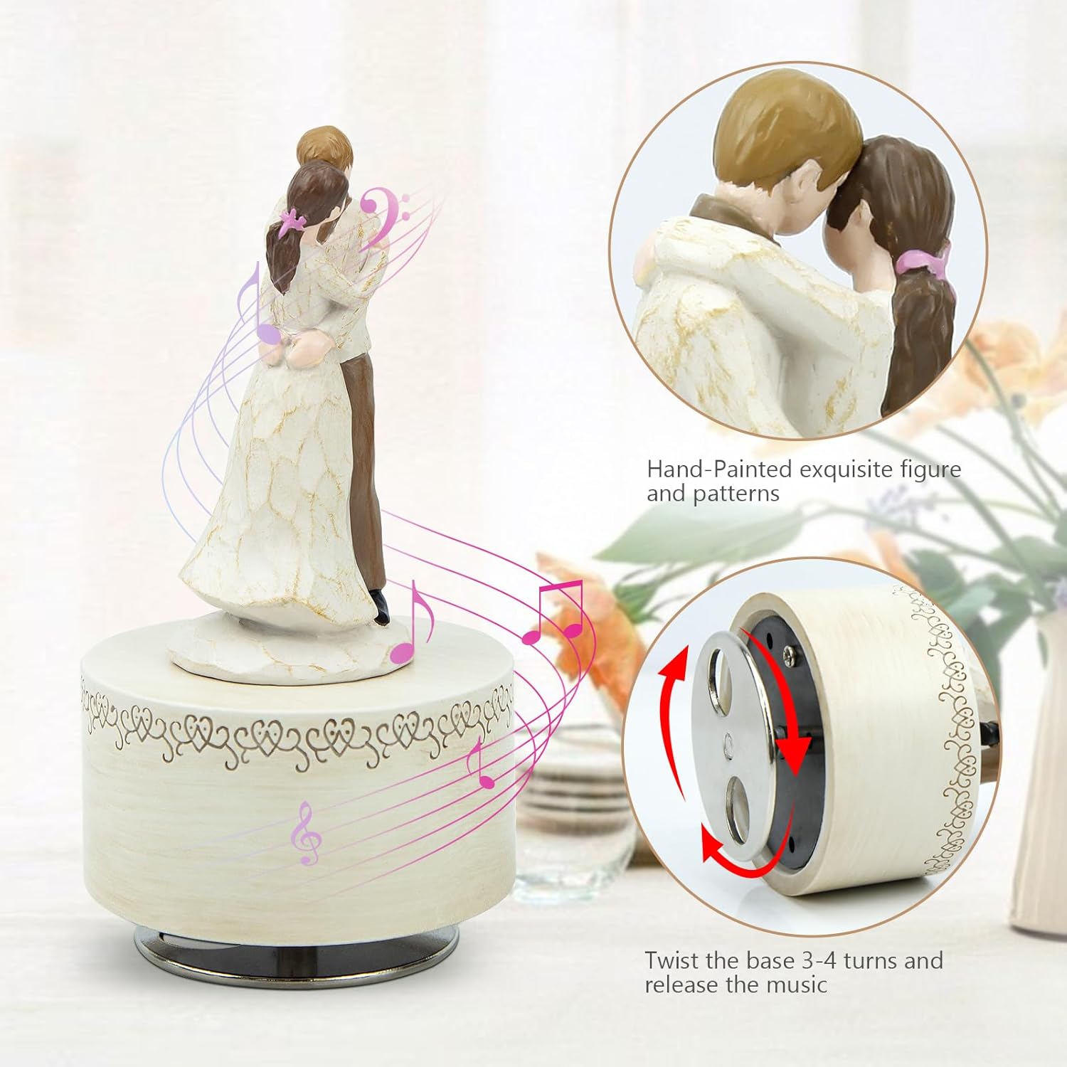 Caja de música para pareja, figura musical esculpida pintada a mano, caja de música de amor, caja musical para esposa, amante, cumpleaños,