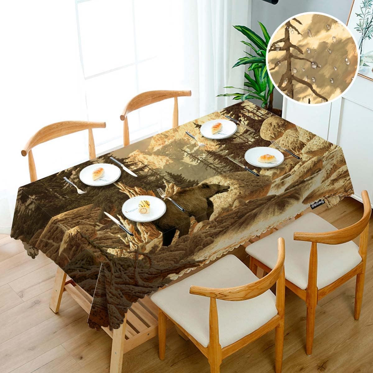 Swono Grizzly Bear – Manteles de oso animal, arroyo, cañón, bosque, montaña, naturaleza, decoración de mesa de cocina y comedor, mantel de poliéster