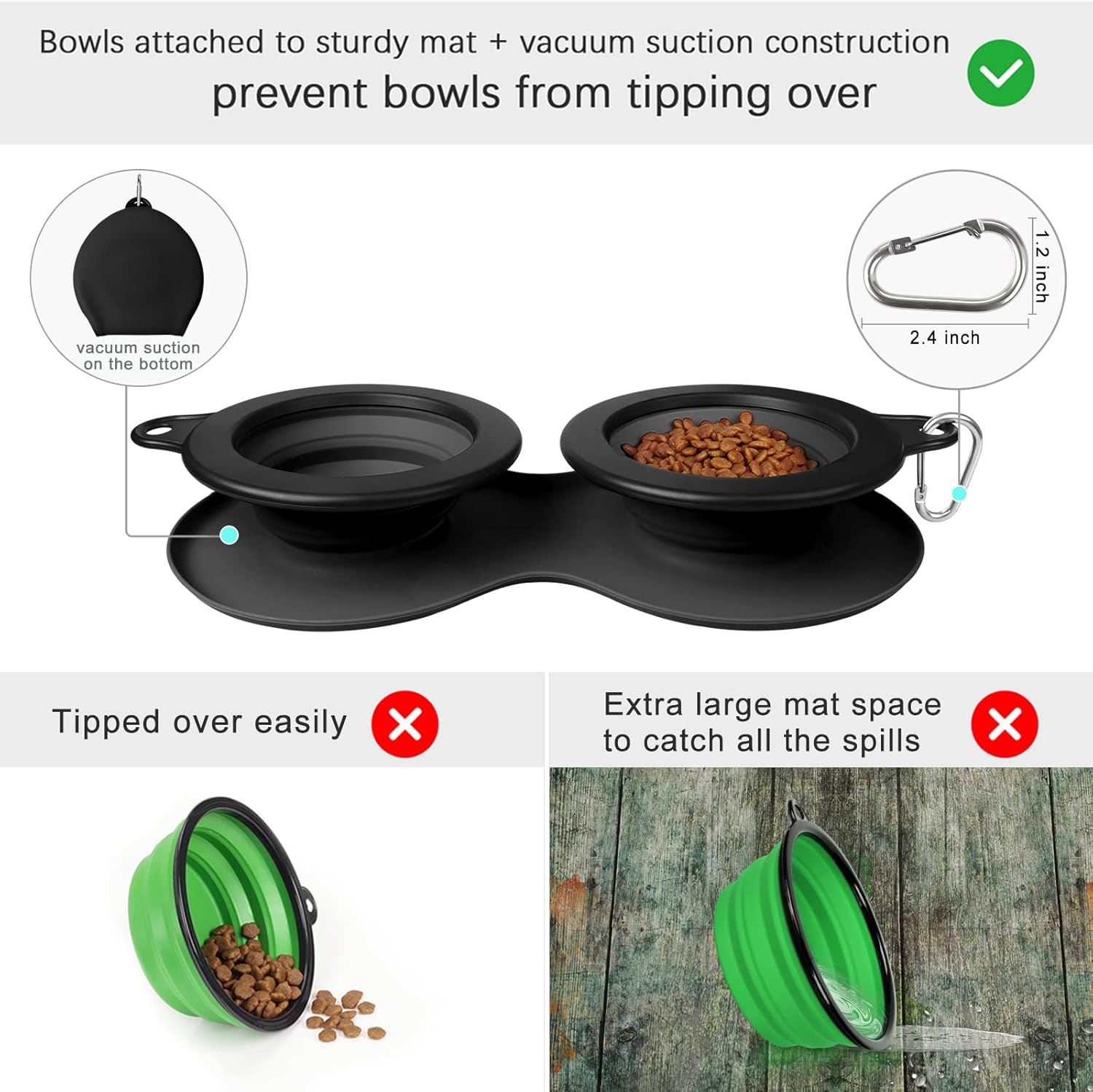 WINSEE – Cuencos plegables para perros con agua, portátil, para alimentar alimentos para mascotas, gatos, plegable, expansible, sin derrames, tapete