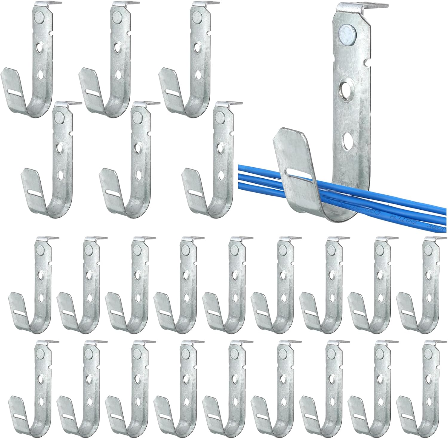 Zonon 25 ganchos en J para montaje en techo, organización de cables, acero galvanizado resistente, ganchos en J para colgar y fijar a superficies