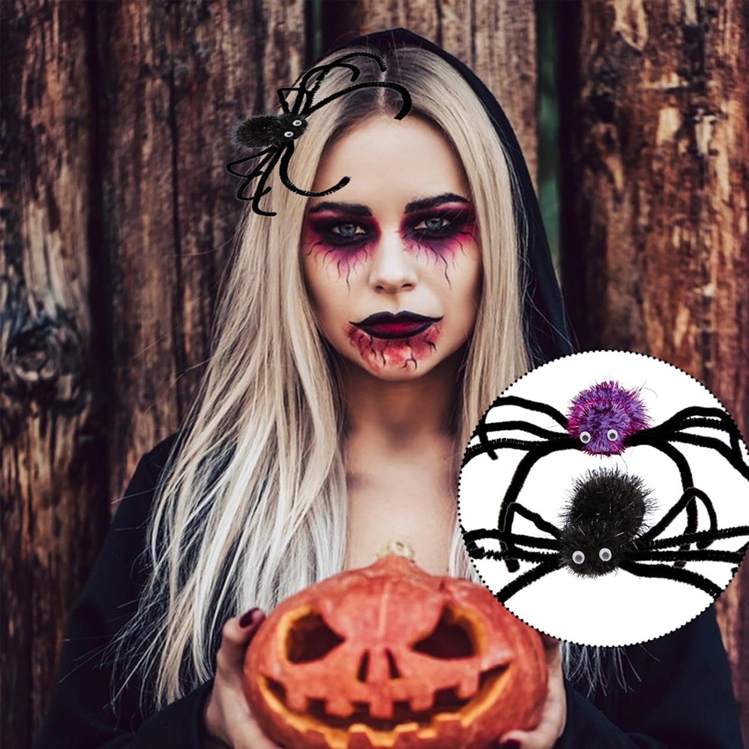 Paquete de 2 pinzas para el cabello de Halloween para mujeres y niñas, pinzas para el pelo de araña, pinzas para el cabello de telaraña, horquillas