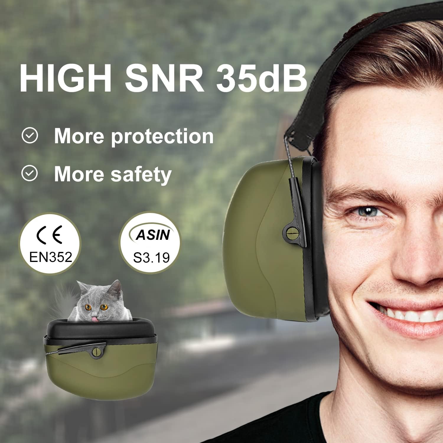 ZOHAN EM028 Orejera pasiva de protección auditiva, protección auditiva reducción de ruido SNR 35dB para rango de armas, caza, construcción