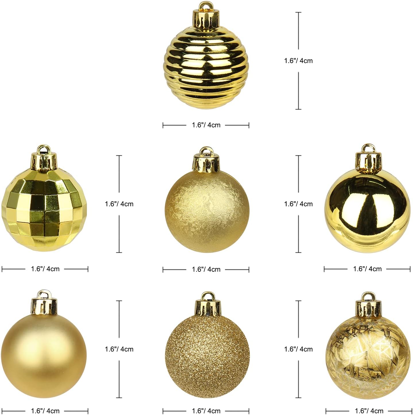 Adornos de bola de Navidad de 1.57 pulgadas, color dorado, 42 piezas inastillables, decoración de árbol de Navidad, juego para colgar en bodas,