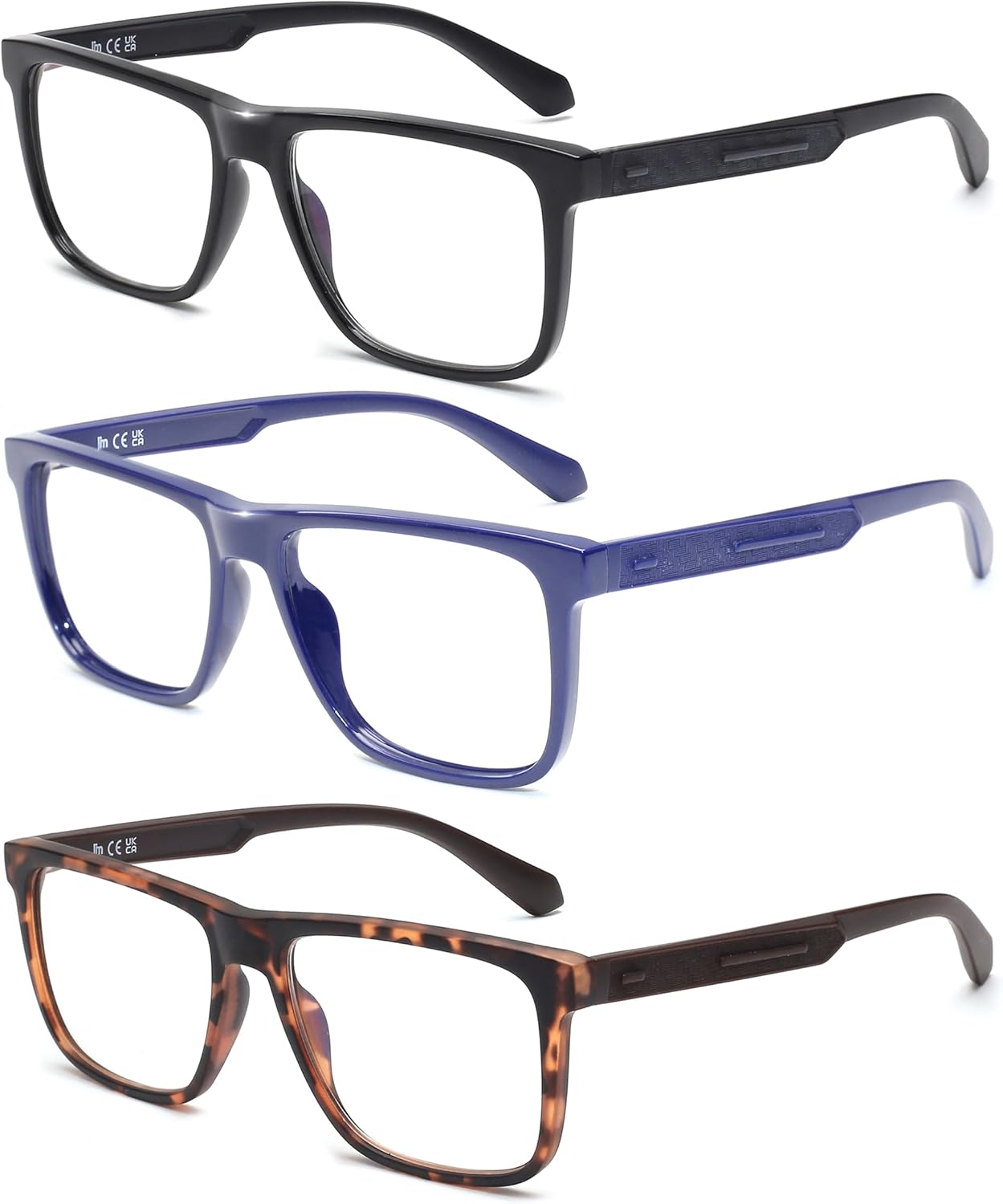 JM Paquete de 3 lentes de lectura con bloqueo de luz azul para hombres y mujeres, lectores rectangulares de computadora, anteojos antifatiga ocular