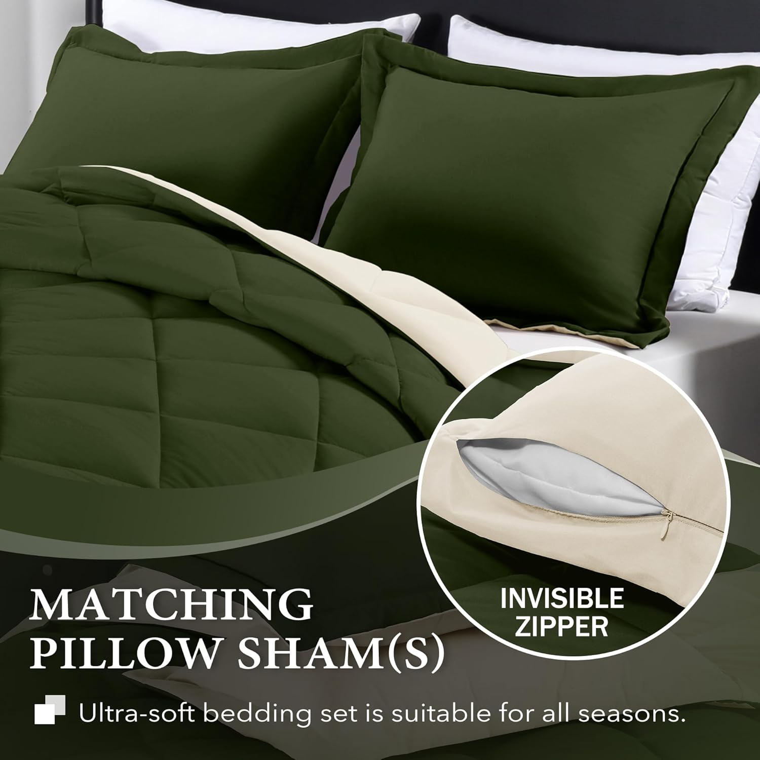 downluxe Juego de edredón ligero (individual) con 1 funda de almohada, juego de 2 piezas, color verde liquen y blanco, edredón reversible
