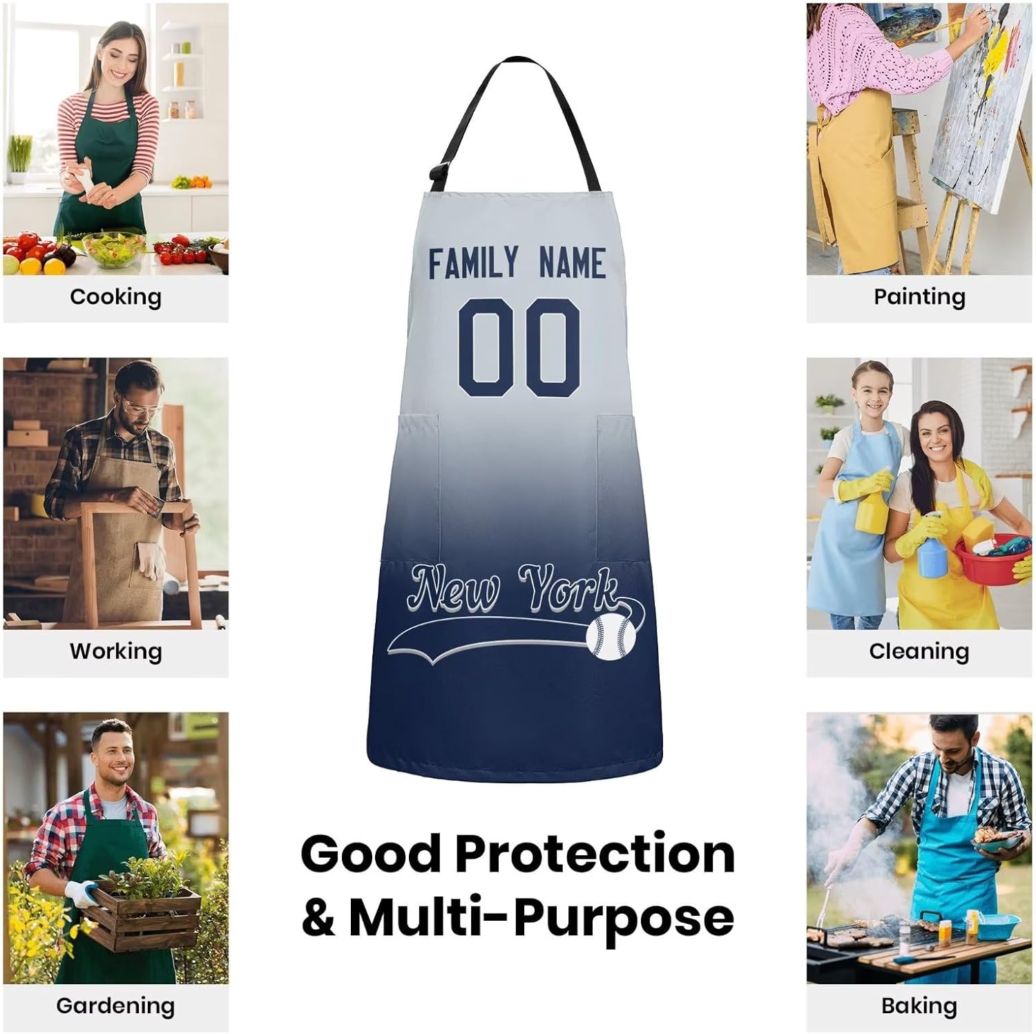 Delantal personalizado con nombres y números personalizados, regalo para mamá y esposa, fanáticos, mujeres, cocina de cocina