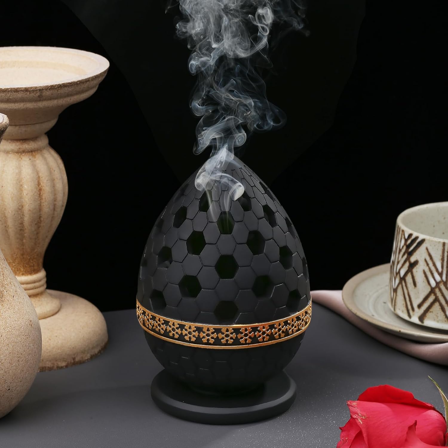 WURUIYANH Quemador de incienso de carbón, quemador de incienso de resina, para yoga, spa y aromaterapia, oficina y decoración del hogar (negro)