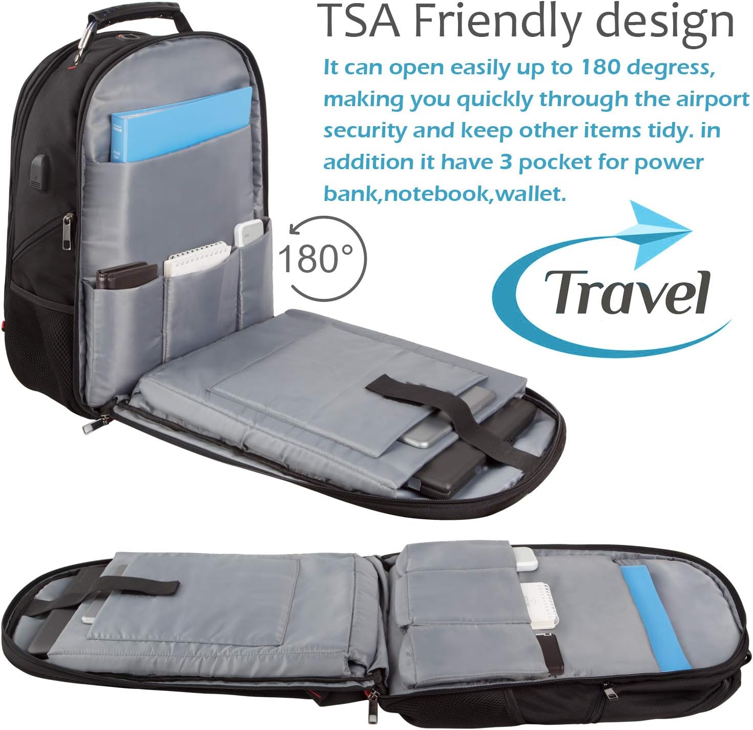 Jiefeike Mochila de viaje para hombres, capacidad extra grande para la universidad, mochila de computadora compatible con TSA de 45 litros con
