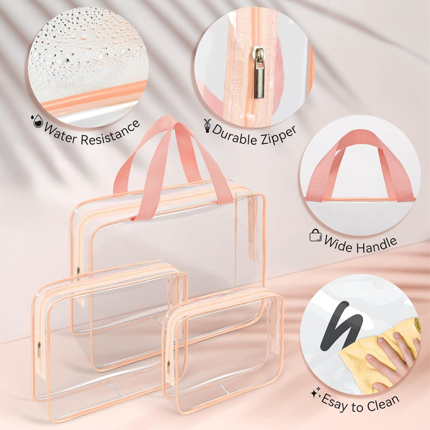 TISRATOK 10 piezas de maquillaje de viaje transparente, plástico PVC cosmético aprobado por la TSA kit organizador con cremallera bolso, anaranjado,