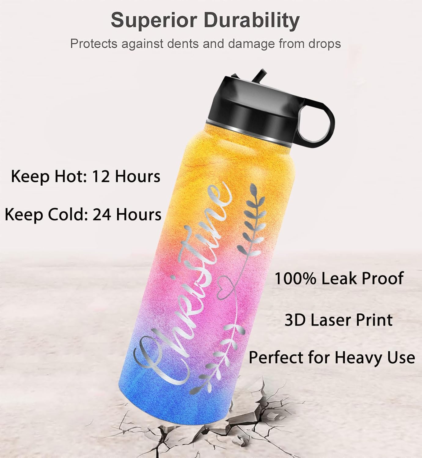 ARTSMADE Botellas de agua personalizadas para niños con nombre, botellas de agua de acero inoxidable personalizadas para la escuela, aisladas al
