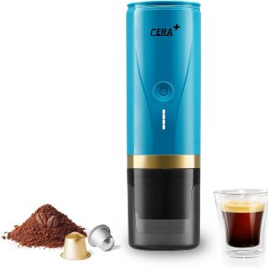 CERA+ Máquina de café espresso portátil, cafetera eléctrica autocalentable, presión de 20 bares compatible con cápsulas NS y café molido para CERA+ Máquina de café espresso portátil, cafetera eléctrica autocalentable, presión de 20 bares compatible con cápsulas NS y café molido para