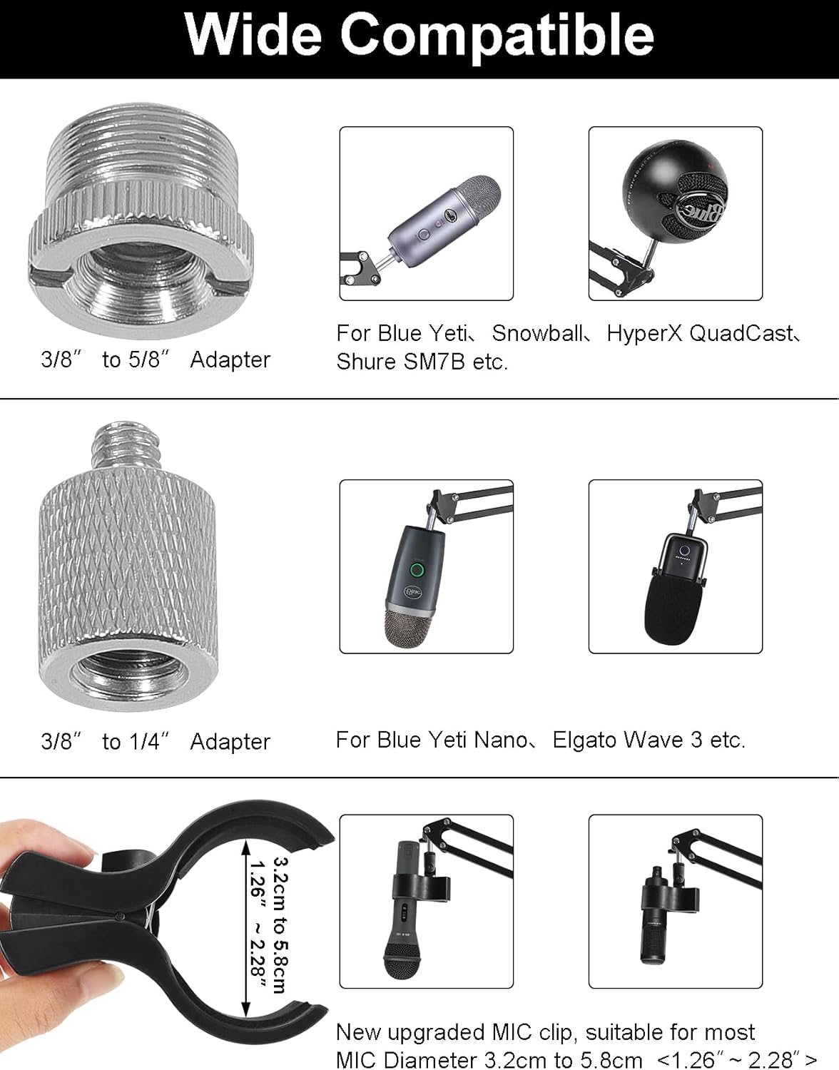 Soporte de micrófono de piso para Blue Yeti, Yeti Nano, Snowball, HyperX QuadCast y más micrófono, soporte de brazo de suspensión ajustable con