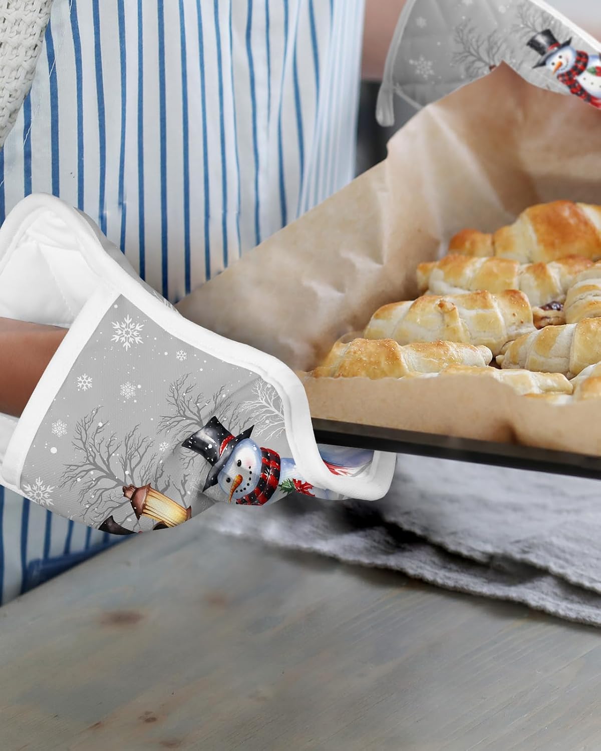 Juego de 5 agarraderas de tela de toalla para cocina, antideslizante y aislante de calor, juego de 5 macetas con bolsillo, guantes gruesos para