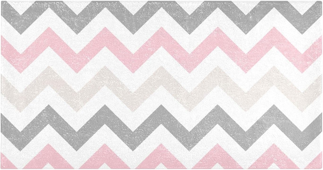 Joisal Alfombras de baño de felpa cheurón color rosa y gris, absorbentes, antideslizantes, con parte trasera de goma, lavables, 39 x 20 pulgadas