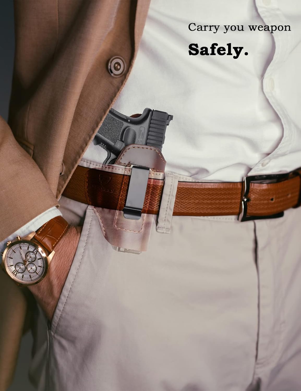 Cranssy Funda de cuero genuino IWB para transporte oculto compatible con Glock 19 23 43X 48, Taurus G3C G2C, M&P Shield 0.354 in, P365X Macro, etc