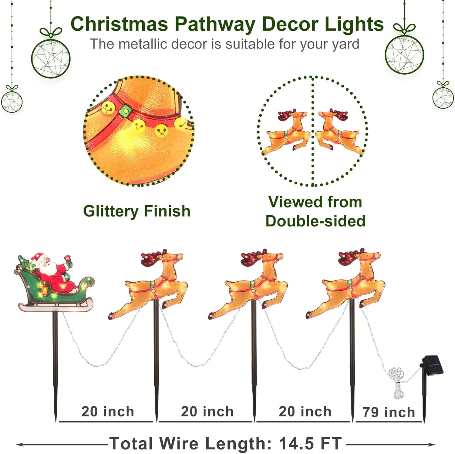 Luces solares de Navidad para caminos al aire libre, juego de 4 piezas de reno con 8 modos de iluminación LED preiluminadas, estacas de patio,