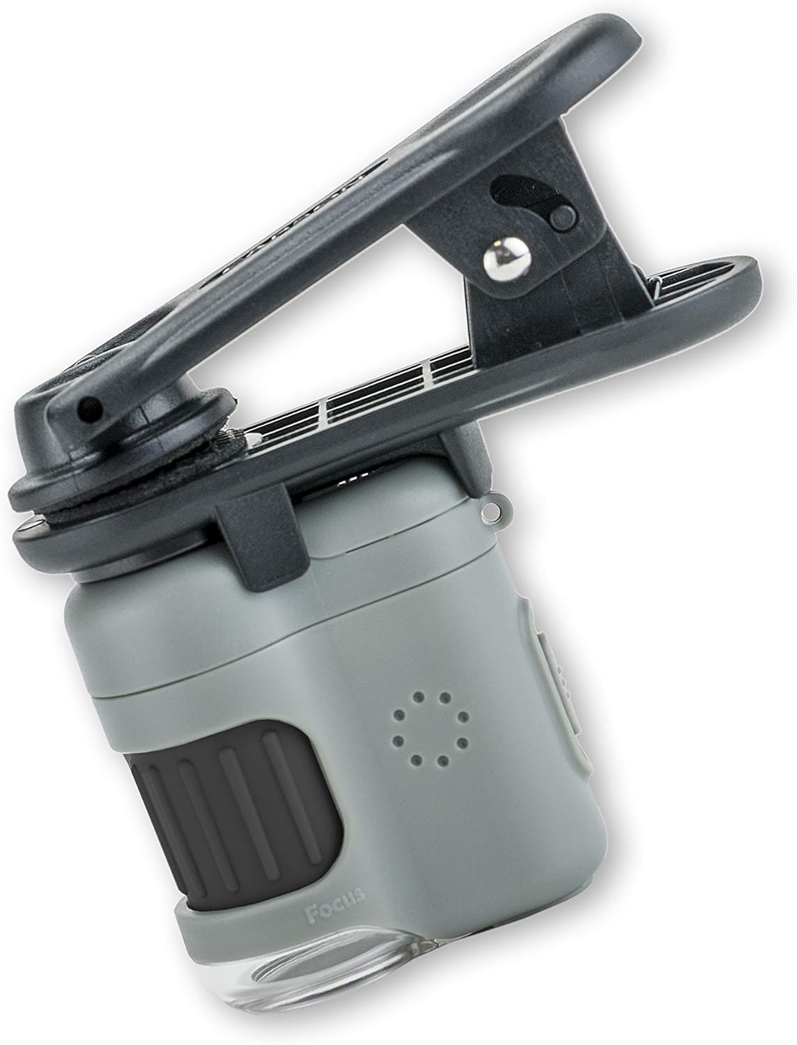 Carson MicroMini – Microscopio de bolsillo con iluminación LED y linterna UV integrada y clip adaptador universal para digiscopio para teléfono