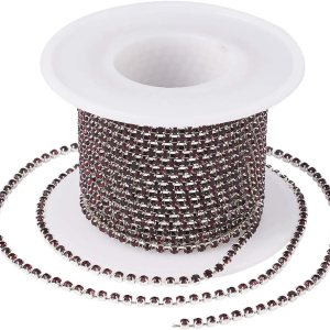 Mega Pet Cadenas de latón con diamantes de imitación de 10 yardas, cadena de cristal de amatista de 0.079 pulgadas para ropa de boda, costura y Mega Pet Cadenas de latón con diamantes de imitación de 10 yardas, cadena de cristal de amatista de 0.079 pulgadas para ropa de boda, costura y