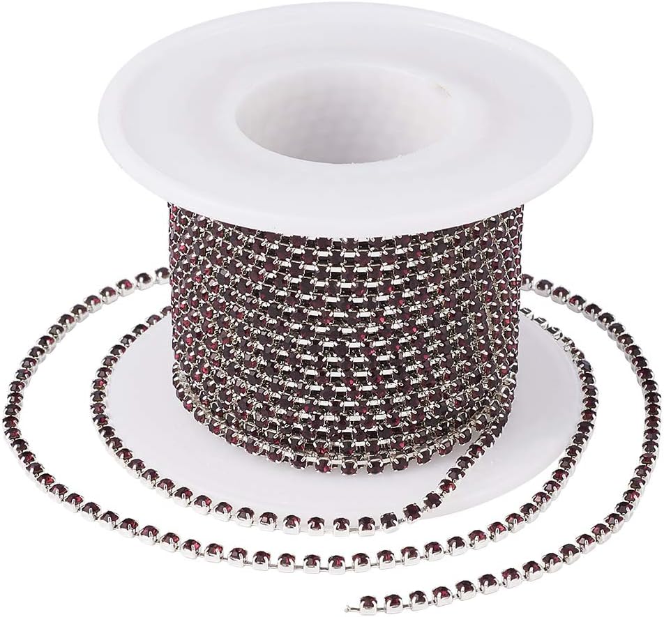 Mega Pet Cadenas de latón con diamantes de imitación de 10 yardas, cadena de cristal de amatista de 0.079 pulgadas para ropa de boda, costura y