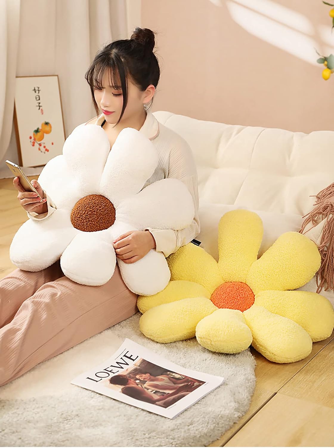 Almohada pequeña con diseño de margarita, cojín de tatami, cojín de pétalos, cojín para asiento de automóvil, cojín para asiento de automóvil. (19