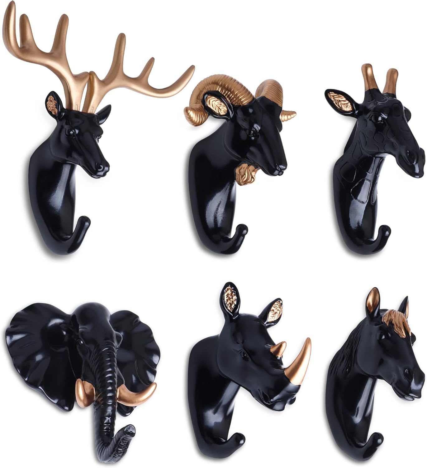 Goetland Paquete de 6 ganchos creativos de pared para colgar abrigos, bolsos, toallas, sombreros, llaves, animales, para entrada, baño, elefante,