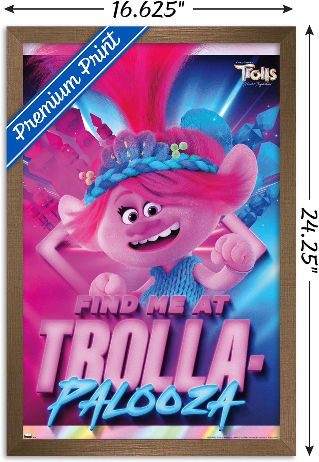 Trends International Trolls Band Together – Póster de pared de amapola, 14.72 x 22.37 pulgadas, versión enmarcada en bronce