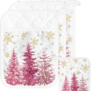 Snowflake Tree 3Pcs Pot Holders for Kitchen,Non Slip & Heat Insulation Terry Cloth Potholder Set with Pocket,Thick Hot Pad Oven Mitts Trivet Coaster Snowflake Tree 3Pcs Pot Holders for Kitchen,Non Slip & Heat Insulation Terry Cloth Potholder Set with Pocket,Thick Hot Pad Oven Mitts Trivet Coaster