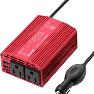 BESTEK Inversor de corriente para automóvil de 300 W, convertidor de inversor de automóvil de CC 12 V a 110 V CA con puertos de carga USB duales de BESTEK Inversor de corriente para automóvil de 300 W, convertidor de inversor de automóvil de CC 12 V a 110 V CA con puertos de carga USB duales de