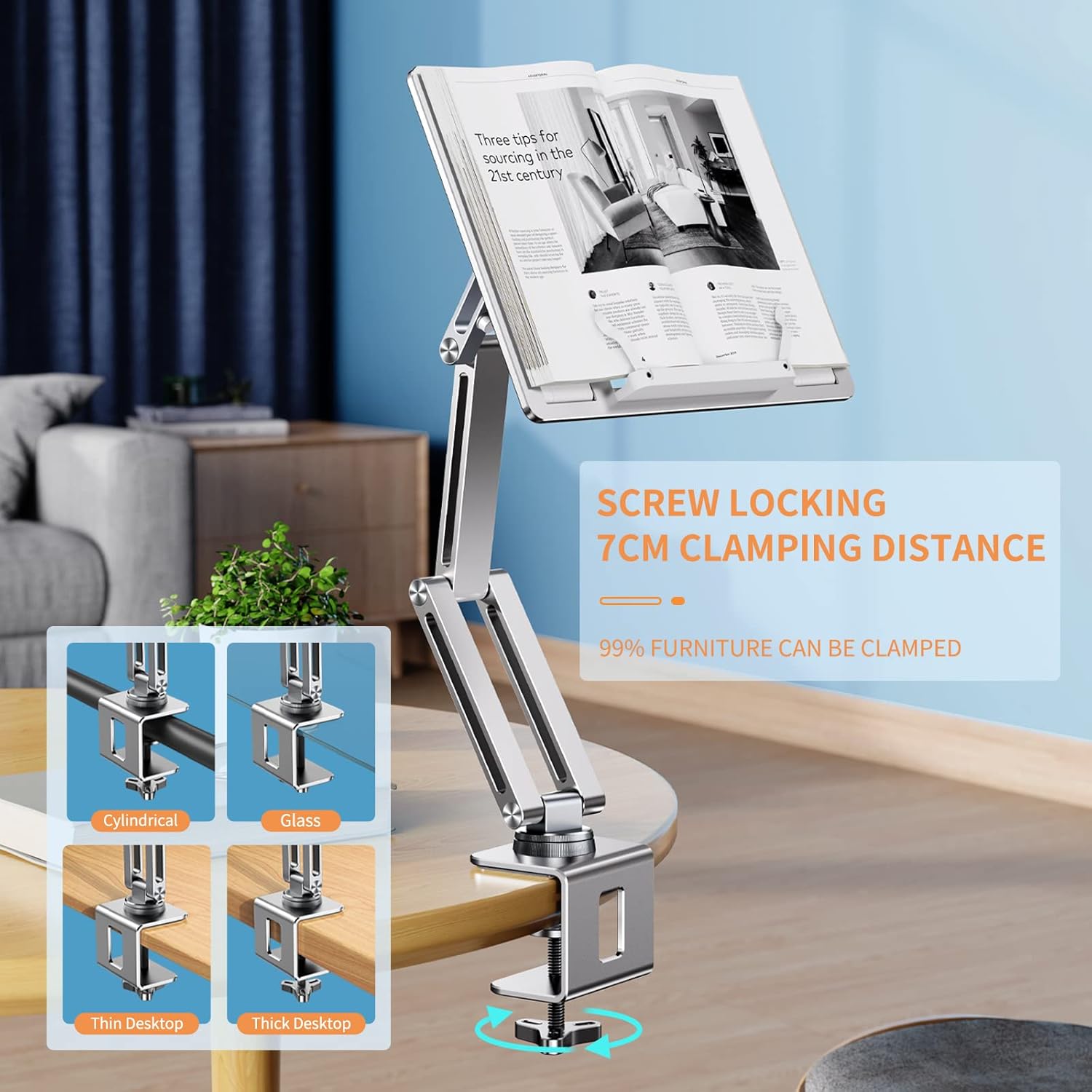 SEZQMA Soporte ajustable para libros para lectura, brazo mecánico articulado multiarticulado, soporte para libro de cocina, soporte para libro de