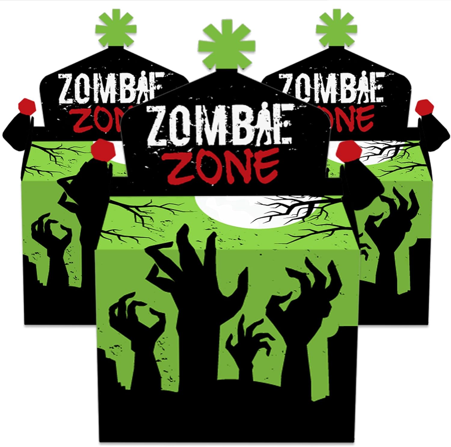 Big Dot of Happiness Zombie Zone – Caja de golosinas para fiestas – Halloween o cumpleaños Zombie Crawl Party Goodie Gable Boxes – Juego de 12