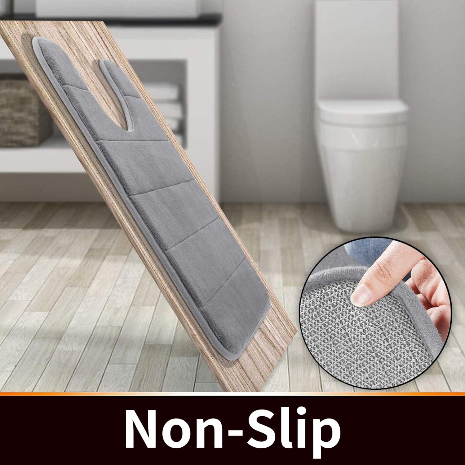 Yimobra Tapete de baño de espuma viscoelástica en forma de U, suave y cómodo, súper absorción de agua, antideslizante, grueso, lavable a máquina y