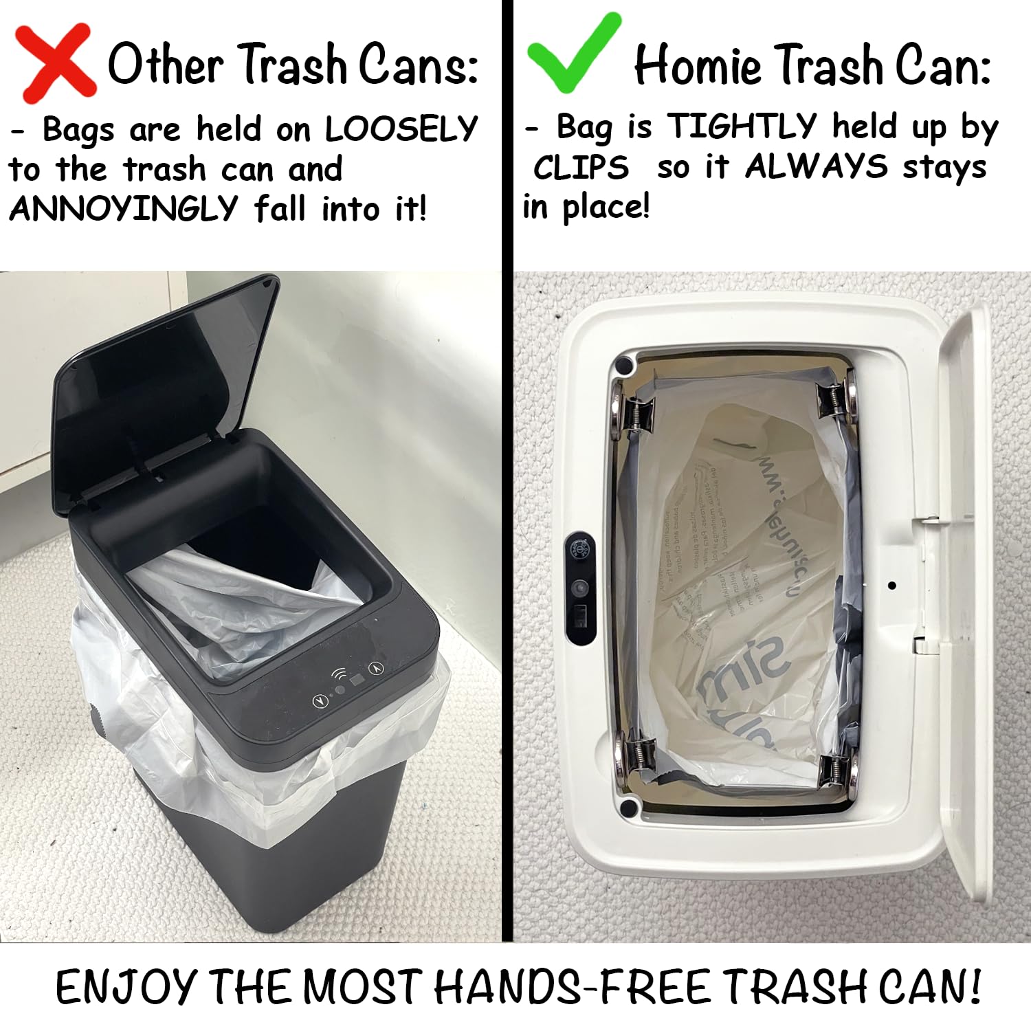 Homie Bote de basura automático e inteligente de 3.2 galones con sensor de movimiento sin contacto y tapa antideslizante, uso como mini cesta de