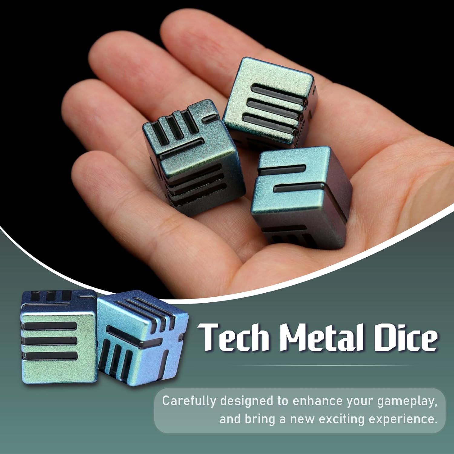 Dados de metal D6, juego de dados DND de 0.63 pulgadas D6, ZHOORQI 6 unidadesjuego de dados tecnológicos rediseñados para dados de Calabozos y
