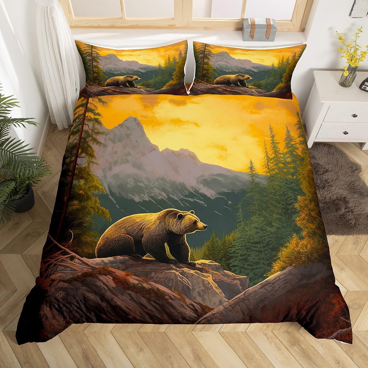 Funda de edredón rústica tamaño King, funda de edredón de oso 3D para niños, adolescentes y adultos, decoración del hogar, dormitorio, estilo