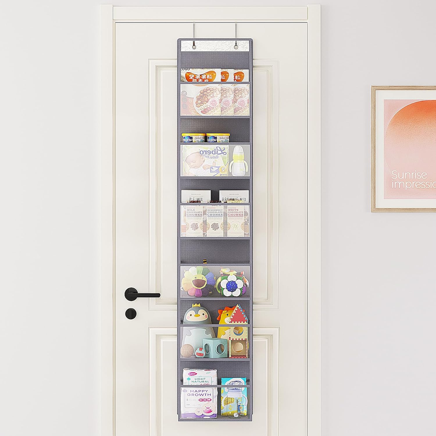 Organizador colgante de 6 estantes sobre la puerta con bolsillos de plástico transparente de gran capacidad, almacenamiento para ahorrar espacio