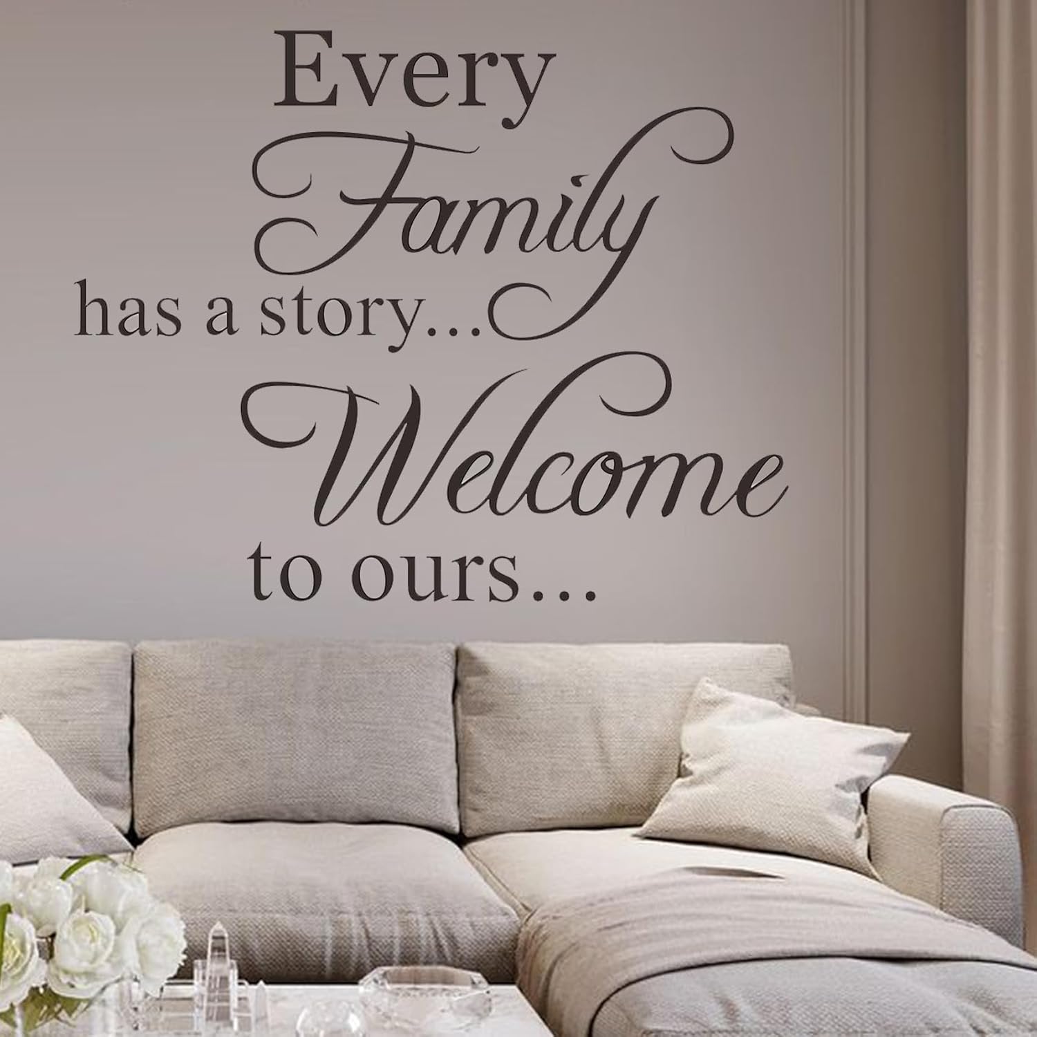Calcomanías de vinilo con citas para pared, texto en inglés Every Family Has a Story Welcome to Ours Saying (Every Family Has a Story Welcome to