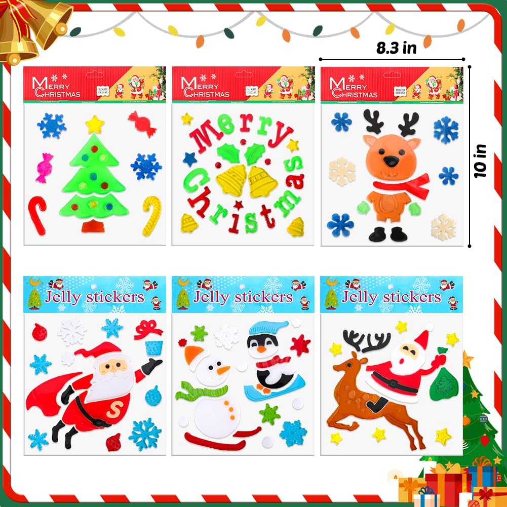 Calcomanías de gel grueso para ventana de niños, para niños, para niños y adultos, para aula, hogar, guardería, avión, fiesta de cumpleaños (Navidad