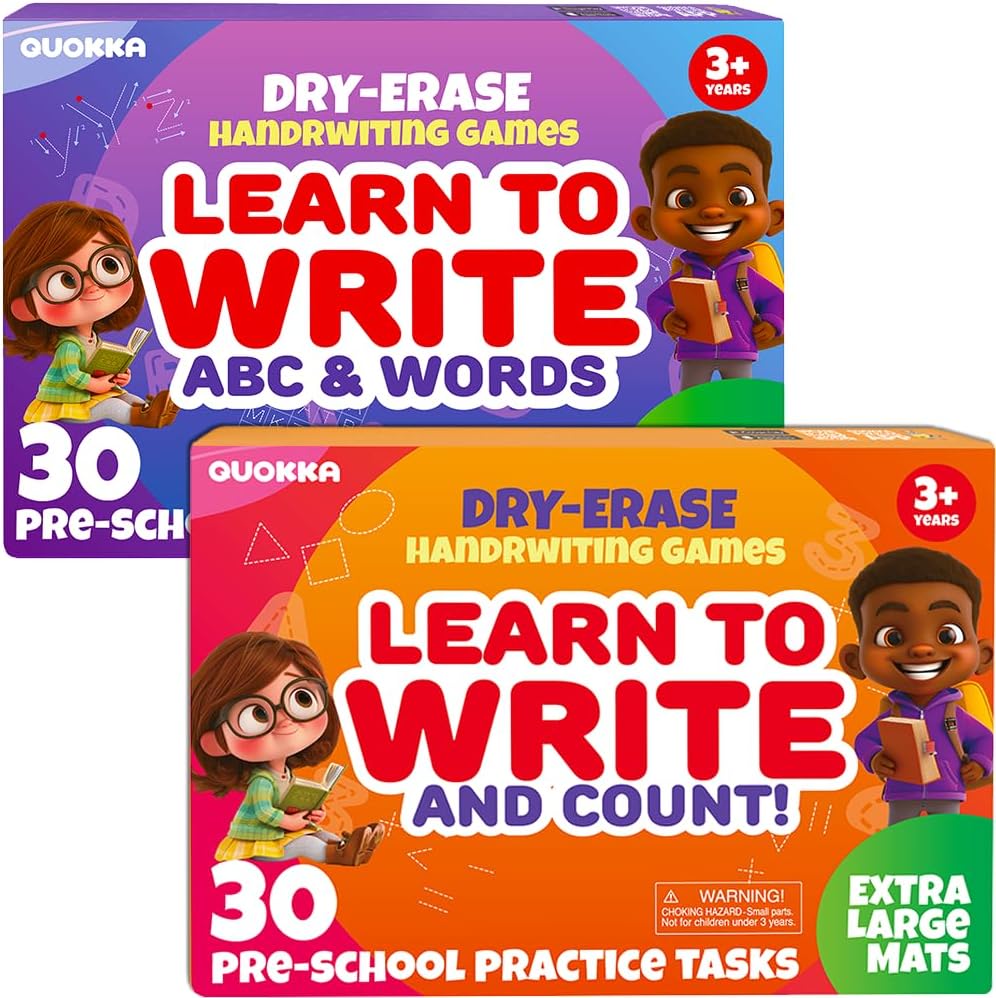 Juego de 2 libros ocupados para práctica de escritura a mano para niños  Aprende a escribir para niños pequeños de 3, 4, 5 años, 24 tareas, 4